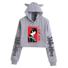 Anime Crop Hoodie With Cat Ears - Gray - Femboy Fashion