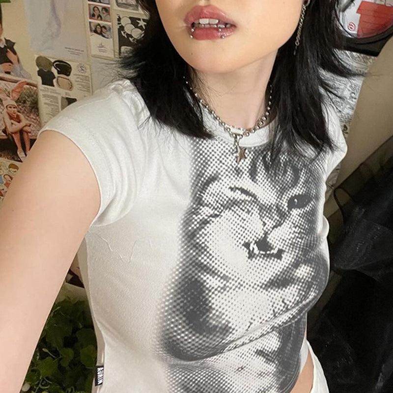 White Cute Cat Printed T-Shirt - Femboy Fashion