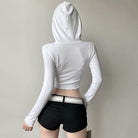 White Printed Long Sleeve T Shirt Hoodie - Femboy Fashion