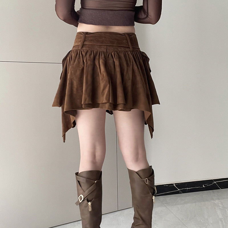 Dark Brown Irregular Cake Short Skirt - Femboy Fashion