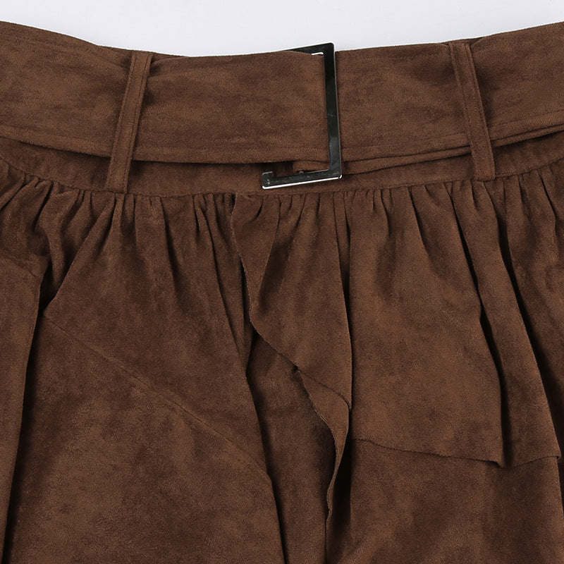 Dark Brown Irregular Cake Short Skirt - Femboy Fashion