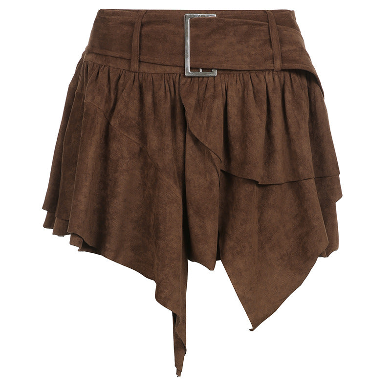 Dark Brown Irregular Cake Short Skirt - Femboy Fashion