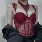 Femboy in Wine Red Lace Halter Corset Lingerie - Femboy Fashion