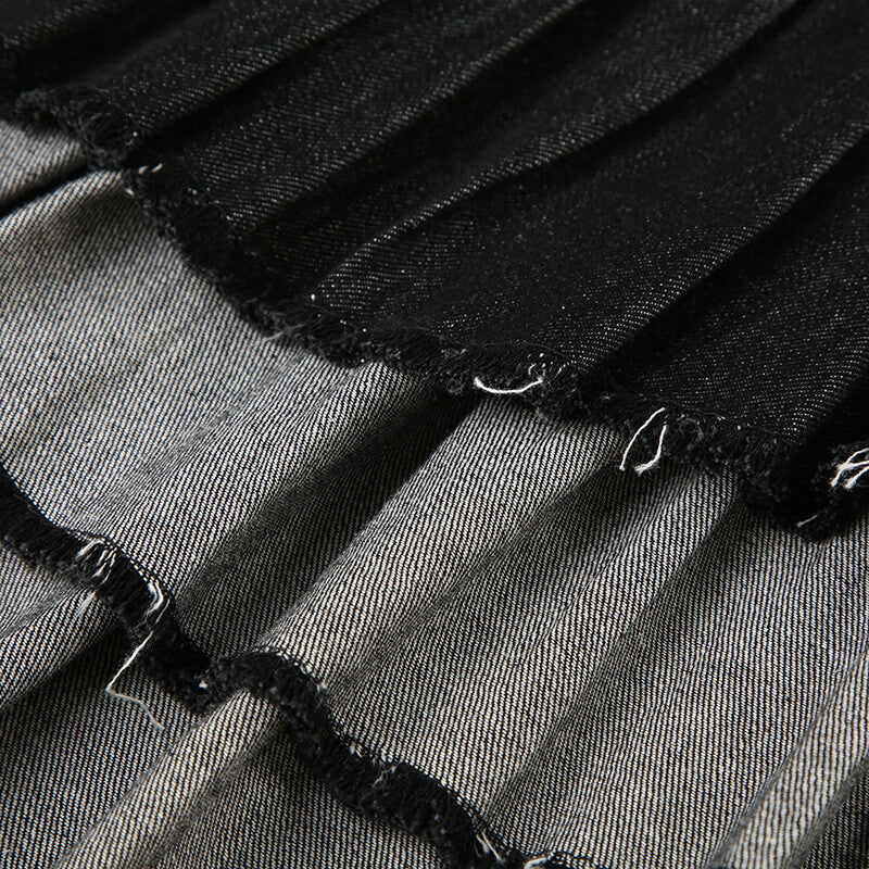 Double belted denim skirt detail