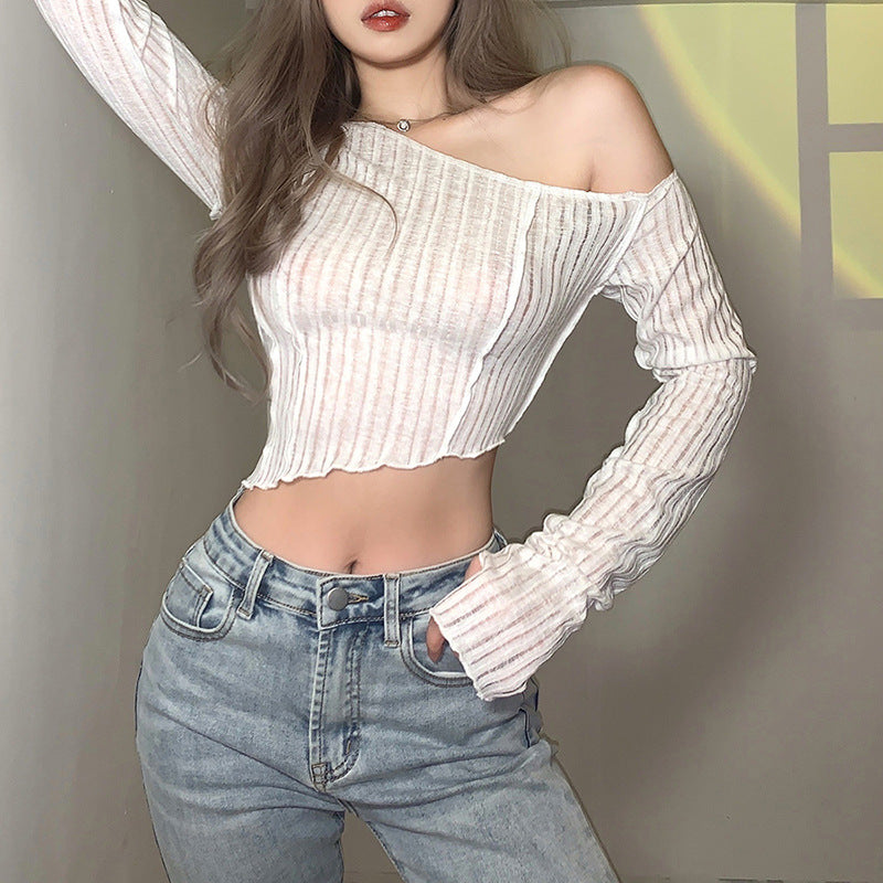 Dropped Shoulder Long Sleeve T-Shirt White - Femboy Fashion