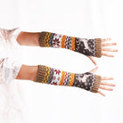 elk fingerless knit arm warmers on a white background
