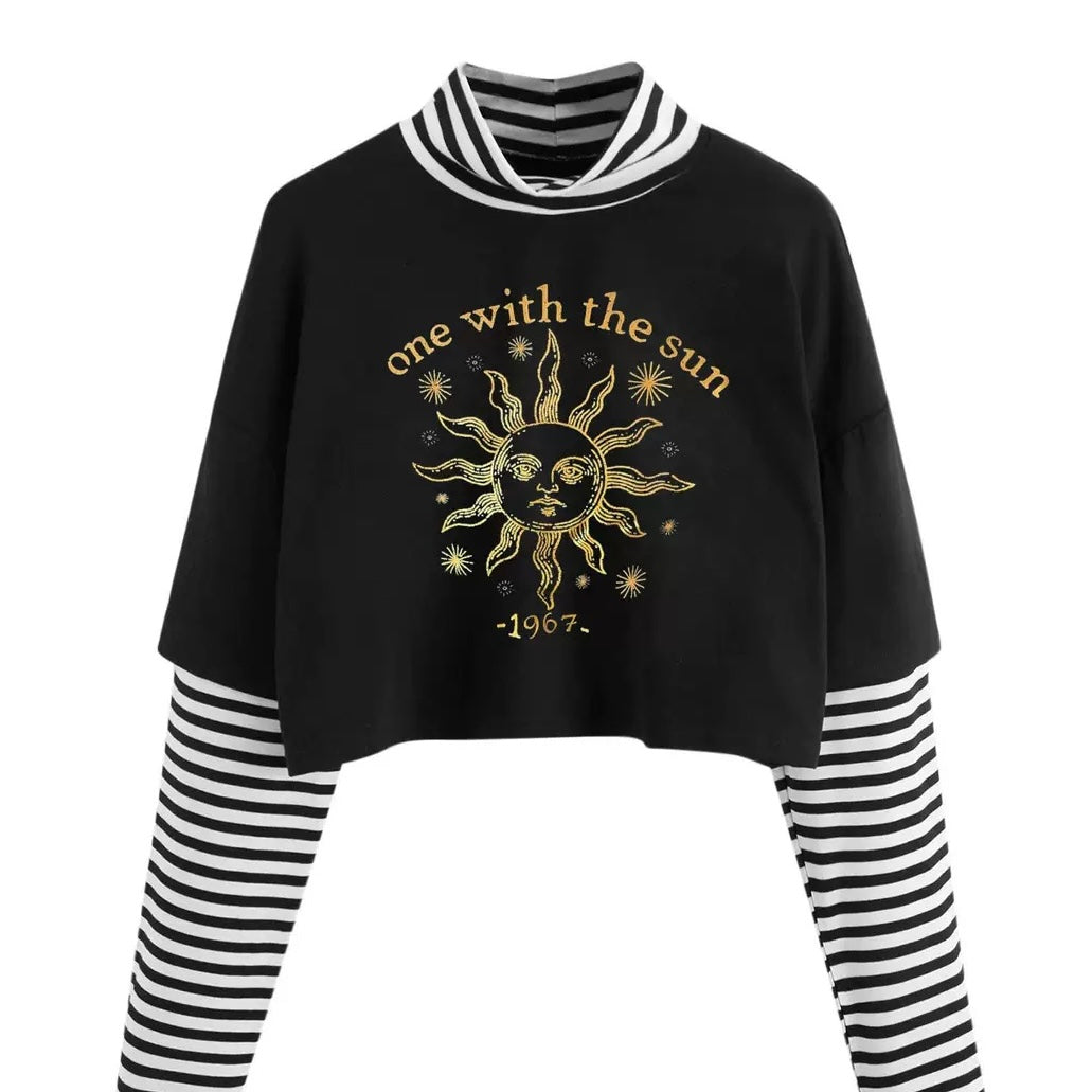 Fake Two-Piece Fashion Printed Crop Top Front