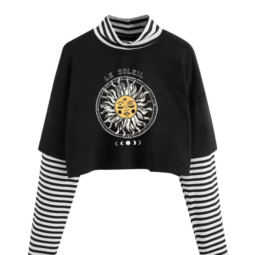 Fake Two-Piece Fashion Printed Crop Top Front