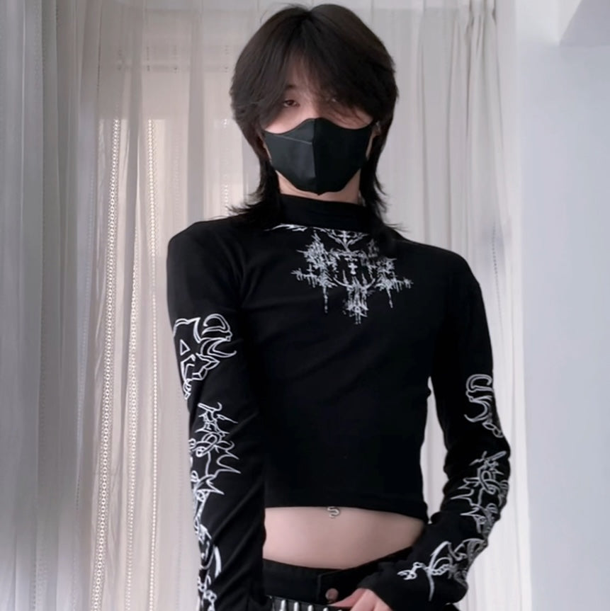 Fake Two-Piece Fashion Printed Crop Top Front