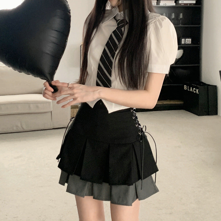 Double Layers Pleated Hem Skirt - Femboy Fashion