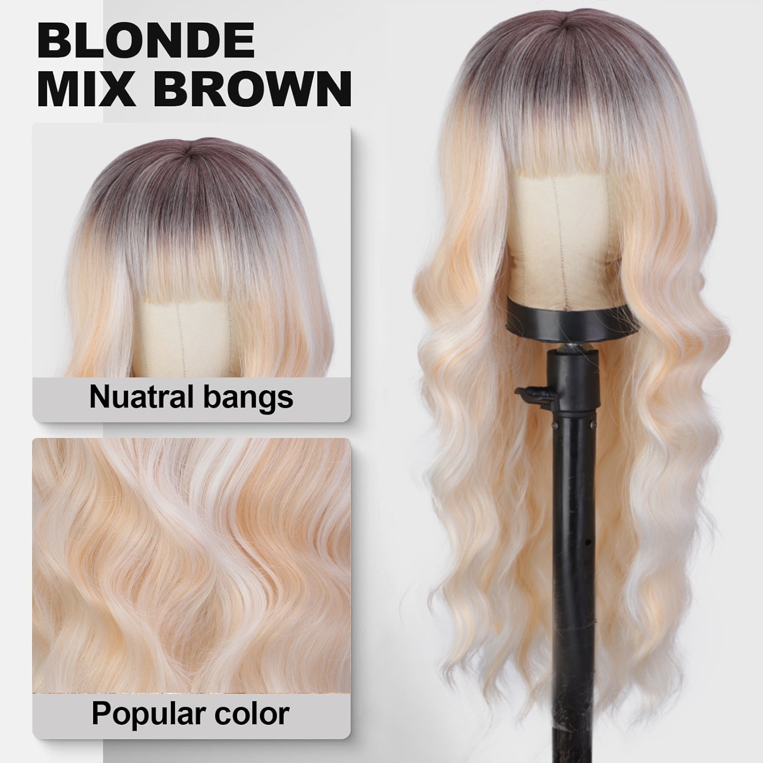 Femboy 613 Blonde Mix Brown Long Wave Wig With Bang - Femboy Fashion