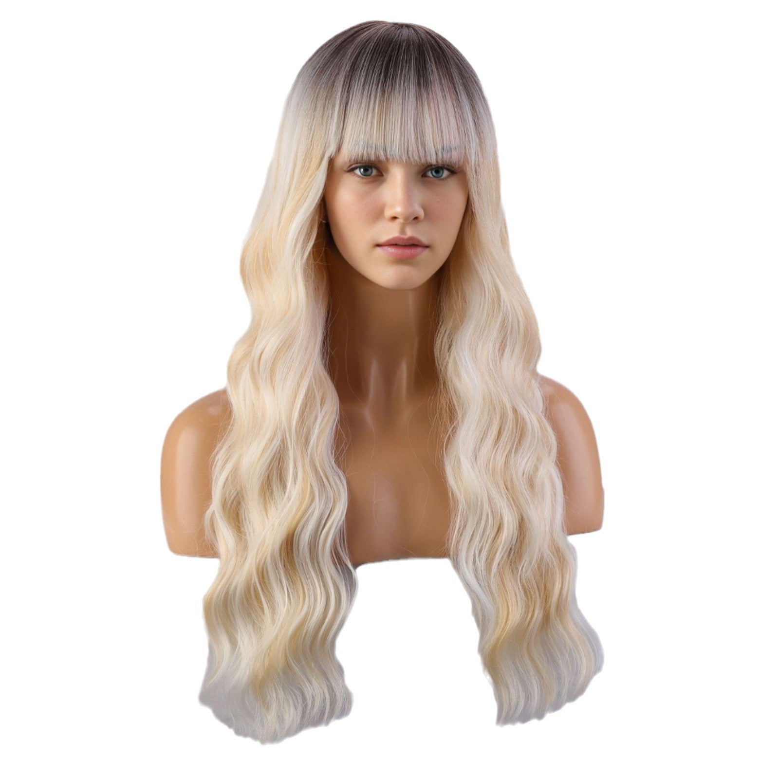 Femboy 613 Blonde Mix Brown Long Wave Wig With Bang Front - Femboy Fashion