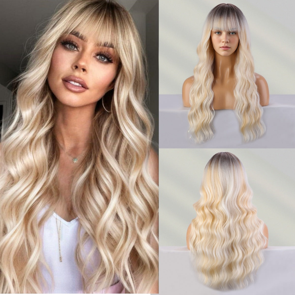 Femboy 613 Blonde Mix Brown Long Wave Wig With Bang - Femboy Fashion