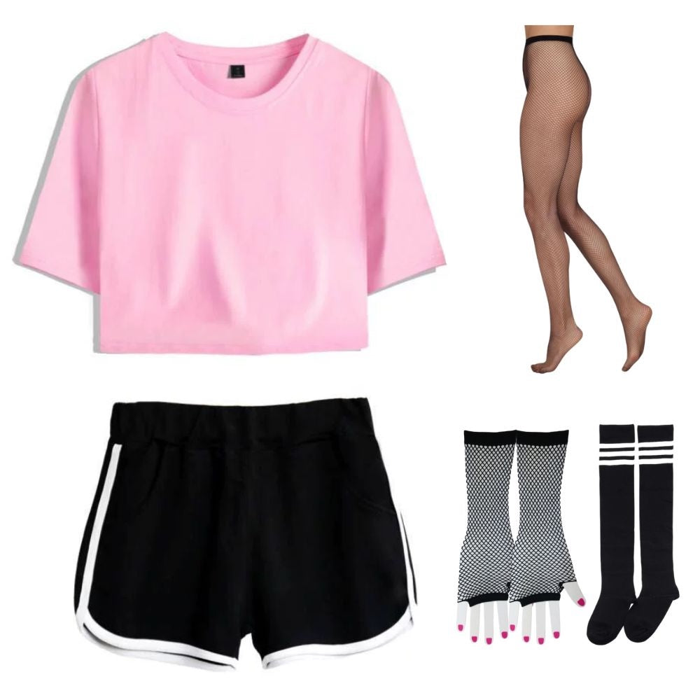 Femboy black dolphin short and pink crop top set