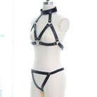 Femboy black leather body bondage harness set for femboy