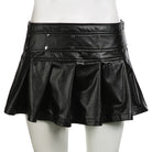 Femboy black leather pleated mini skirt front