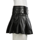 Femboy black leather pleated mini skirt side