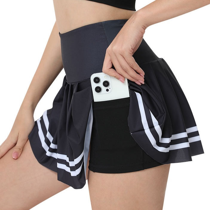 Black femboy pleated workout skirt with stripes
