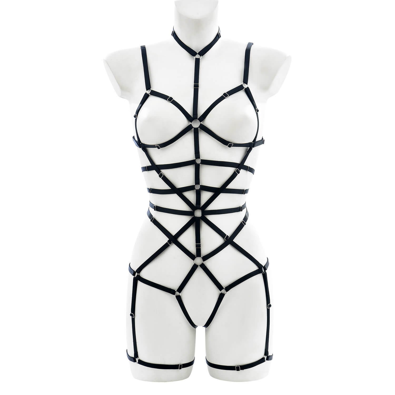 Femboy black wear full body elastic harness