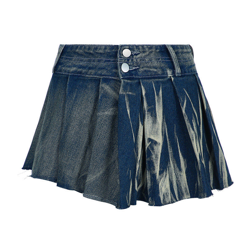 Dark Denim Pleated Skirt - Femboy Fashion