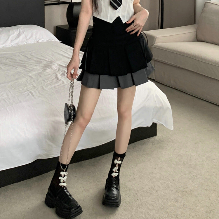 Double Layers Pleated Hem Skirt - Femboy Fashion