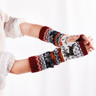 elk fingerless knit arm warmers on a white background