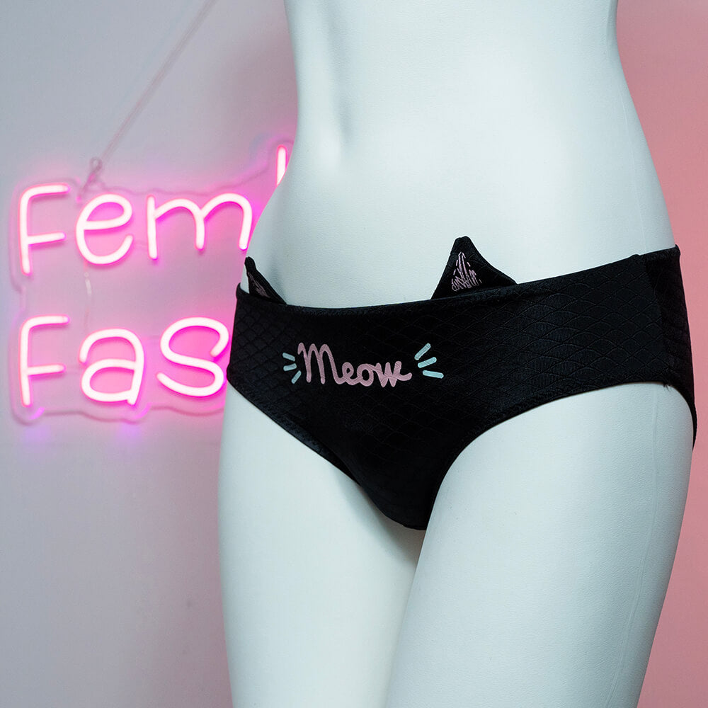 Femboy fashion black cute cat ear panty