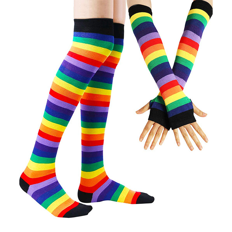 Rainbow Thigh High Socks Gloves Set - Femboy Fashion