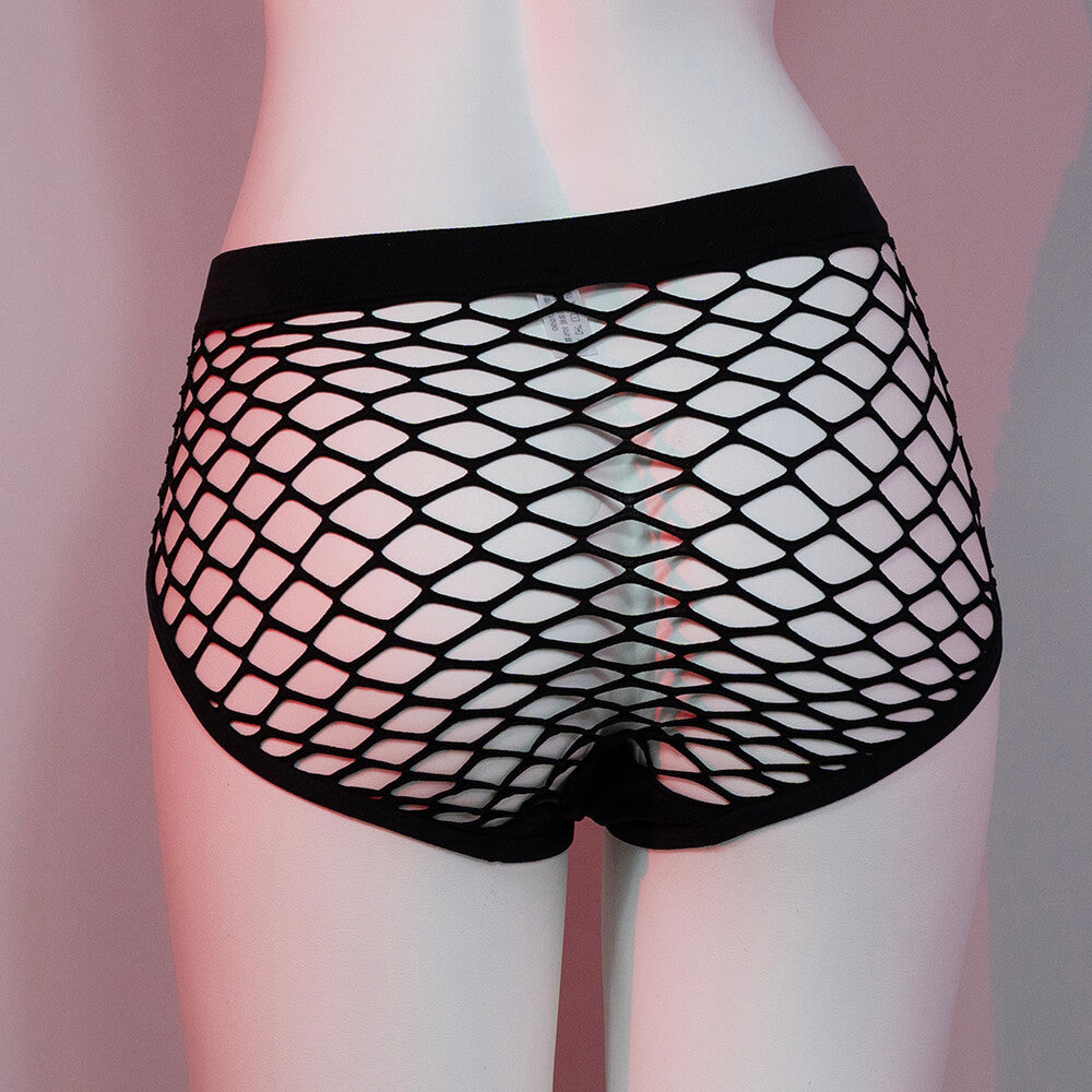 Femboy fashion black sexy hollow out fishnet panty back