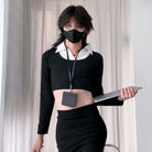 Femboy wear a fashion black silm fake two piece crop top