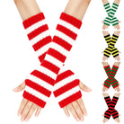 Red and white striped arm warmers on a white background