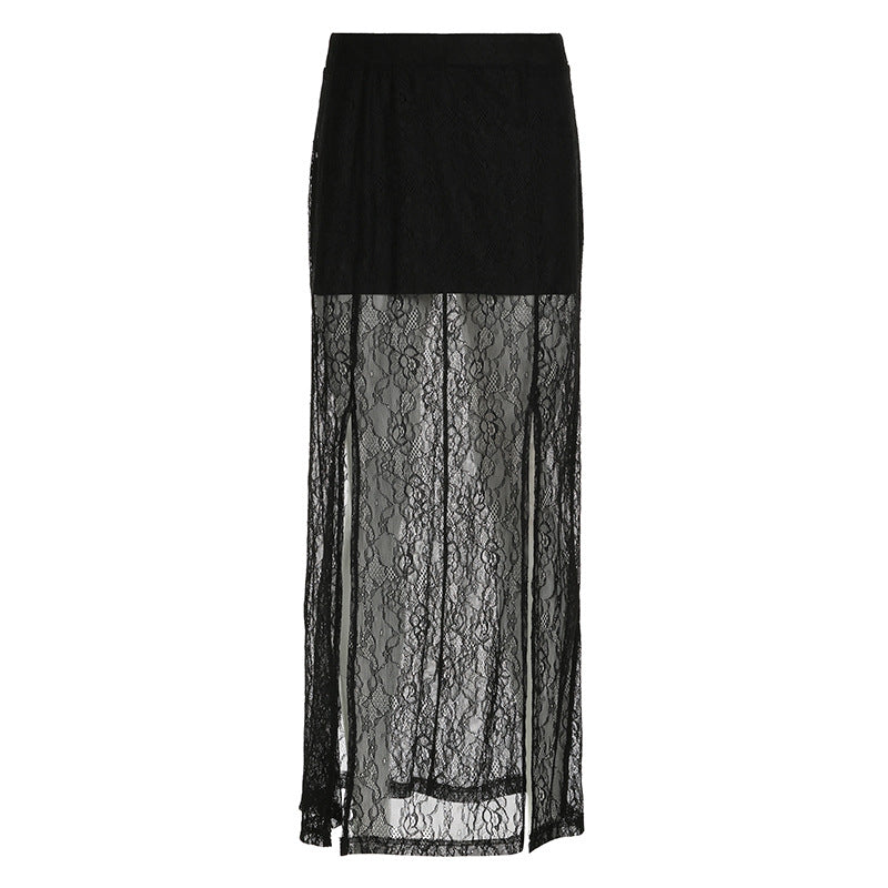 Goth Lace Maxi Skirt Black - Femboy Fashion