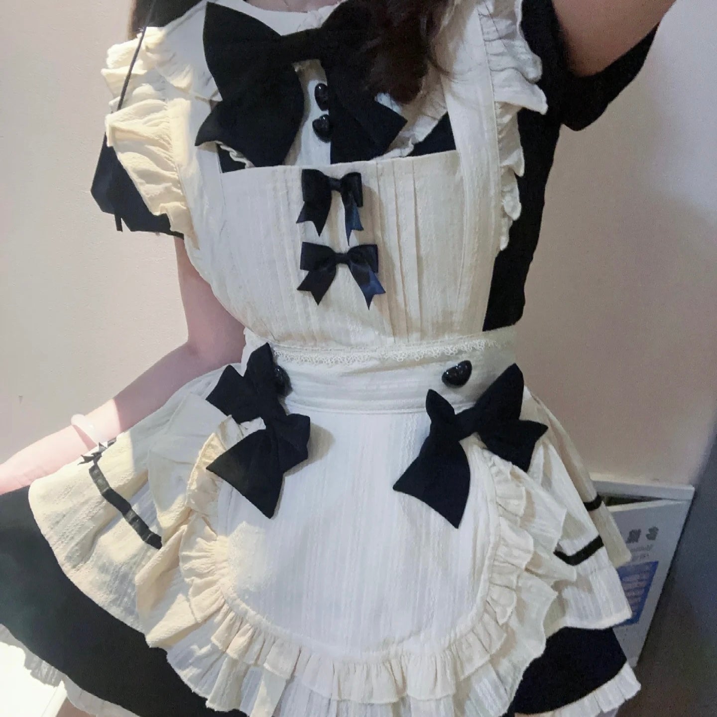 Black And White Plaid Lolita Maid Dress - Femboy Fashion