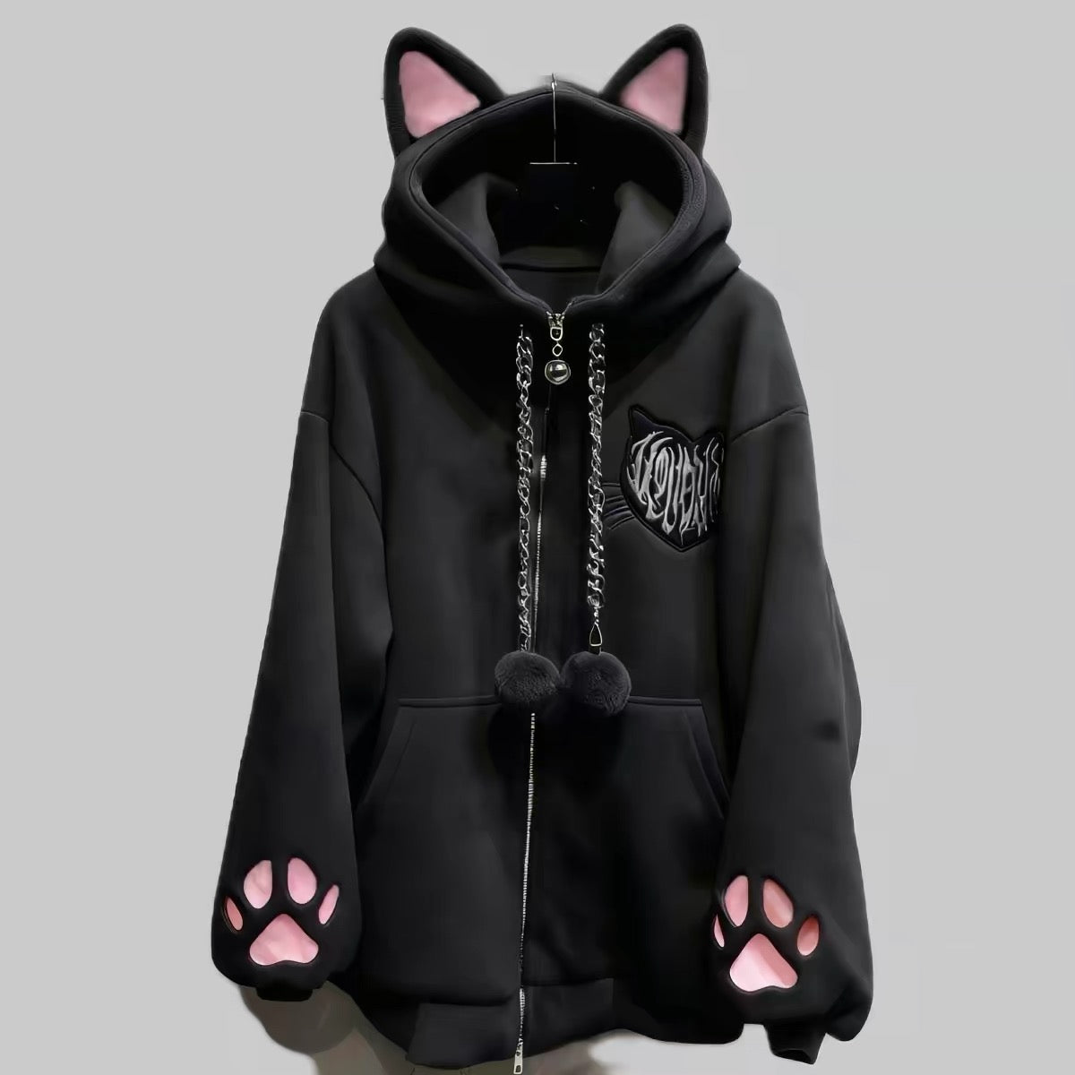 Femboy in black cat crop hoodie with ears with black plaid skirt