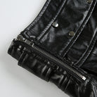 Femboy in black leather pleated mini detail