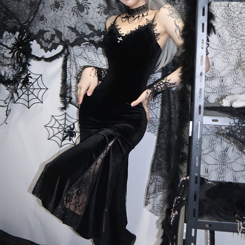 Femboy in Sexy Black Mermaid Gothic Sundress- Femboy Fashion