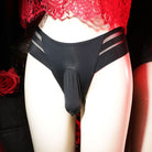 Femboy in black sexy low rise crotchless thong panties