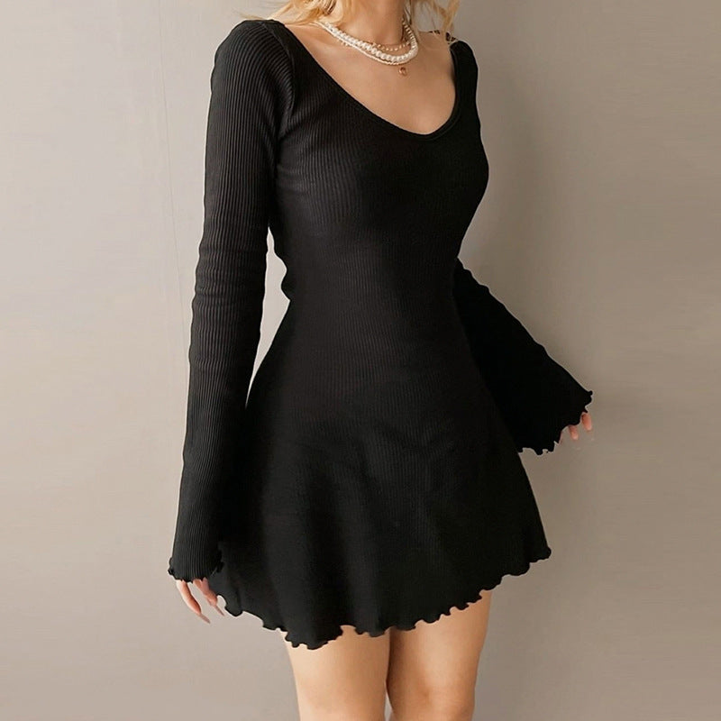 Solid Knitted Dress Black - Femboy Fashion