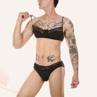 Sissy in Black Underwear And Bra Set Front - Femboy Fashion