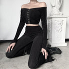 Sissy in Black Velvet Flare Pant And Black Top - Femboy Fashion