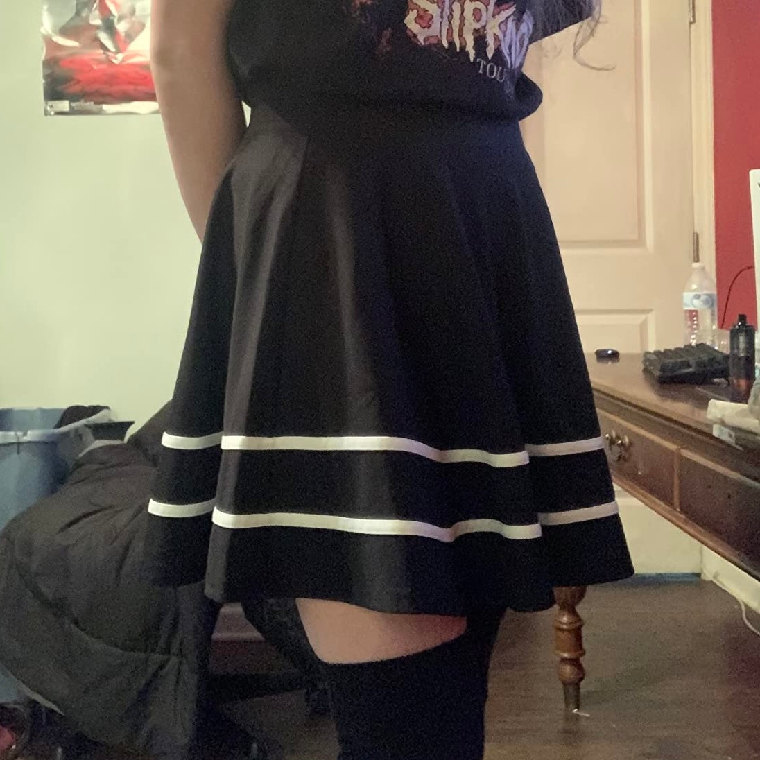 Femboy Wear A Black With White Stripes Femboy Skirt - Femboy Fashion