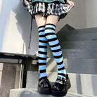 Femboy Wear Blue And Black Striped Thigh High Socks