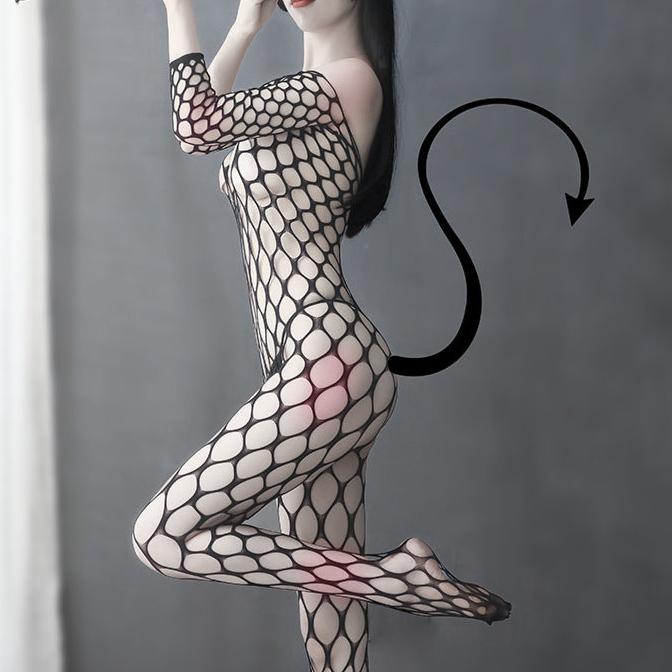 Femboy in crotchless mesh bodystocking long side