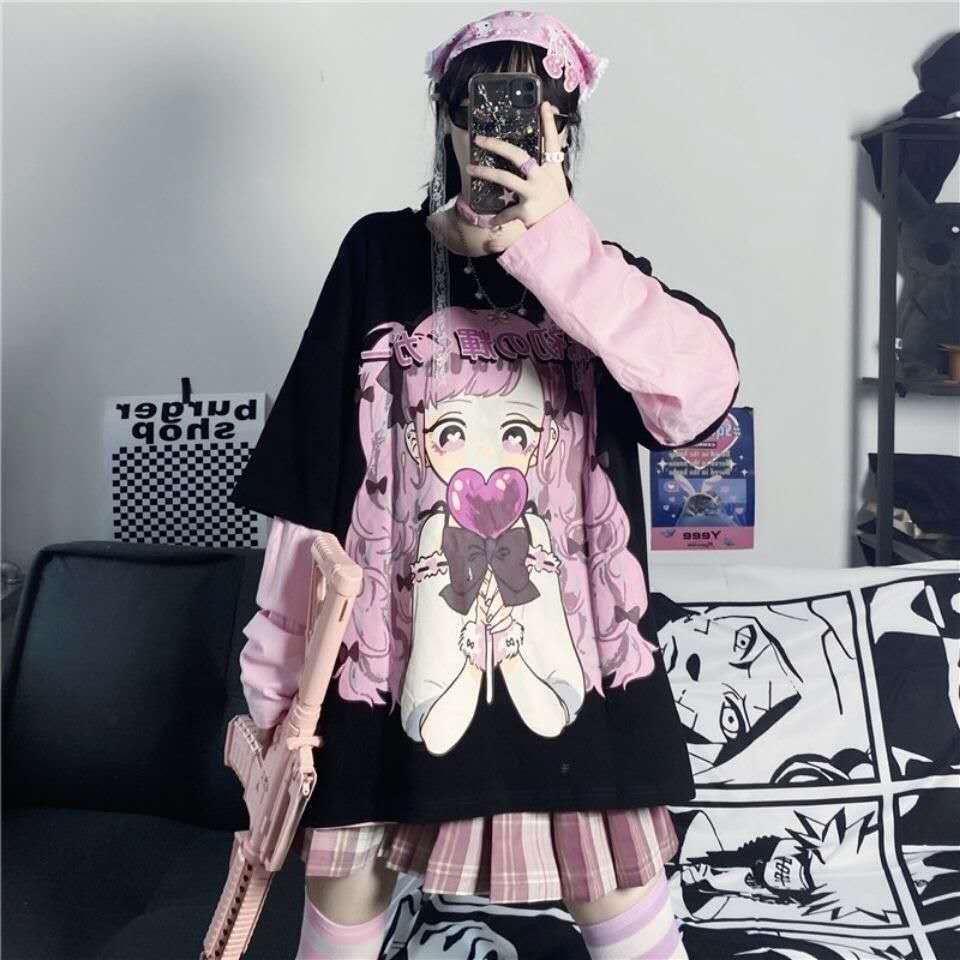 Femboy in femboy anime print long sleeve top front