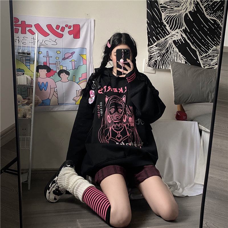 Femboy in femboy pastel goth hoodie front