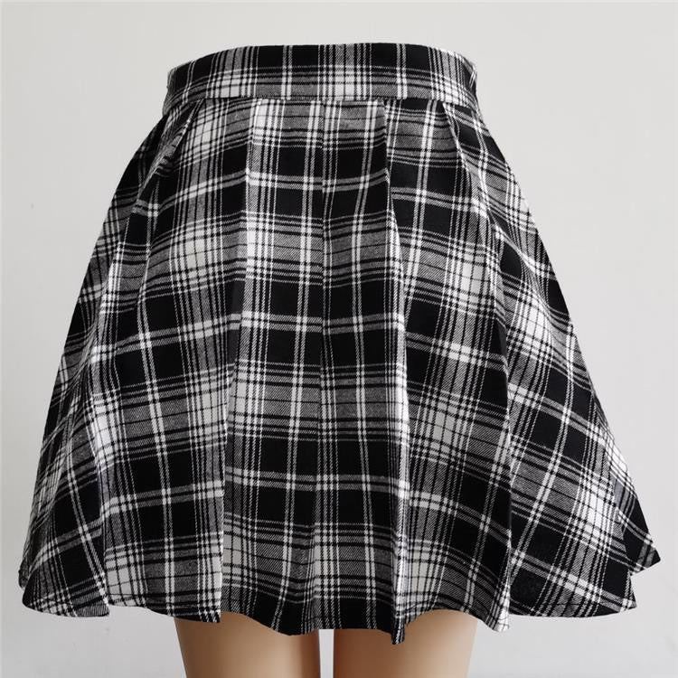 Gothic Black And White Plaid Skirt - Femboy Fashion