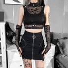 Gothic Femboy Wear A Gothic Skull Black Sleeveless Crop Top With Black Skirt And Gloves - Femboy Fashion