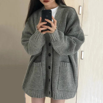 Gray Preppy Femboy Sweater With Pockets