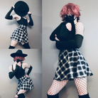 Femboy in high waisted black and white plaid skirt