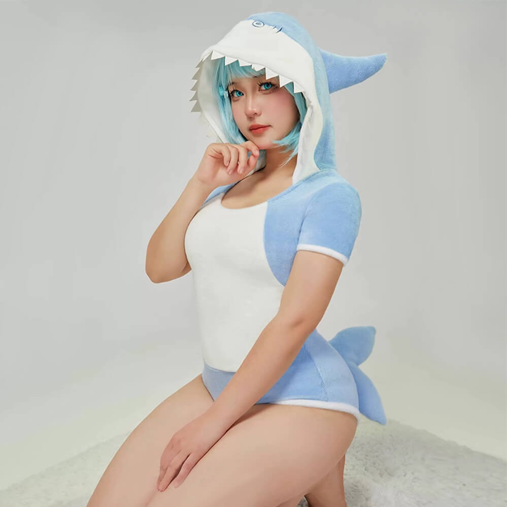 Femboy in kawaii shark bodysuit